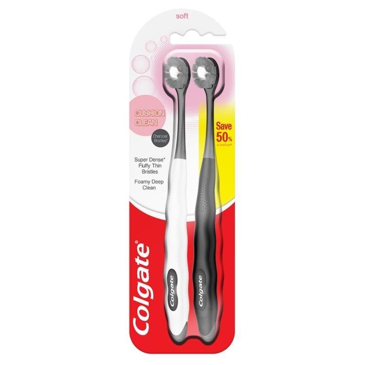 Colgate Cushion Clean Charcoal Super Dense Fluffy Toothbrush Valuepack 2s (Soft)