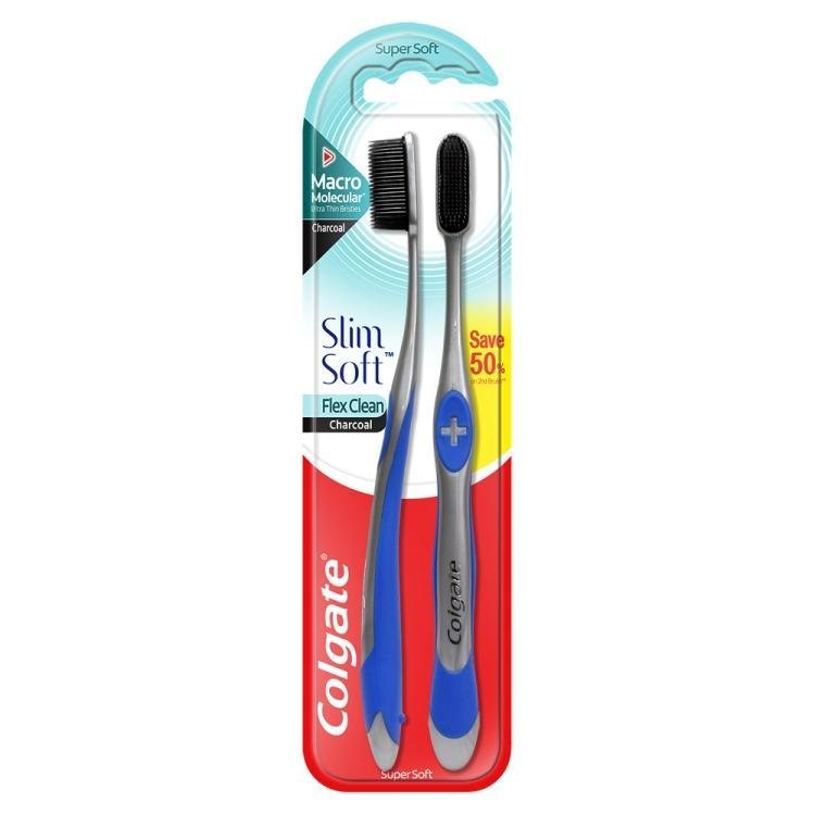 Colgate SlimSoft Flex Clean Charcoal Toothbrush Valuepack 2s (Ultra Soft)