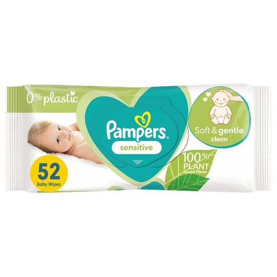 Pampers Sensitive Baby Wipes 0% Plastic 52 Wipes