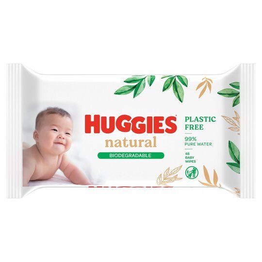 Huggies Natural Biodegradable Plastic Free 48 Baby Wipes